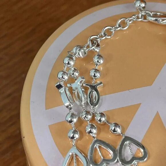 NWOT # Strand Silver Crosses & Hearts Bracelet #JW7 - Picture 7 of 9